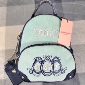 NWT Juicy Couture Heritage Mini Backpack With Card Case Key Charm Pastel Green